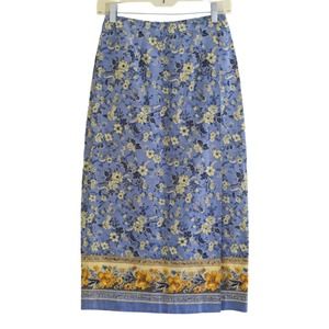Vintage Linen Floral Column Skirt Size X Small